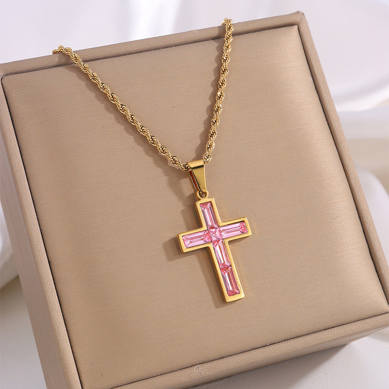 Diamond Cross Necklace With Beautiful Colors