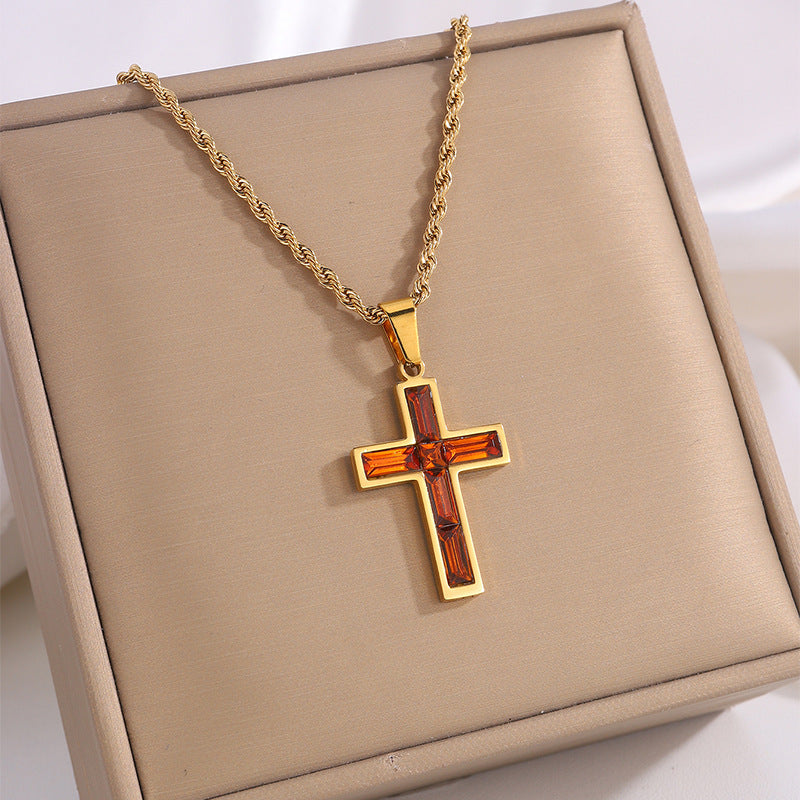 Diamond Cross Necklace With Beautiful Colors