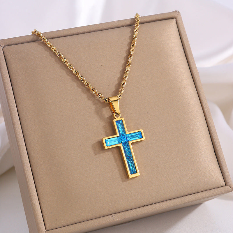 Diamond Cross Necklace With Beautiful Colors